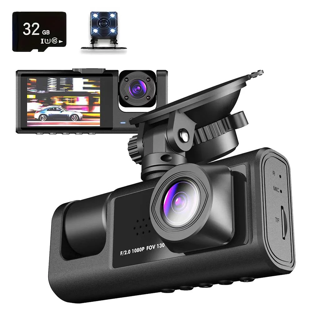 Car dash cam with infrared night vision, 1080p recording.