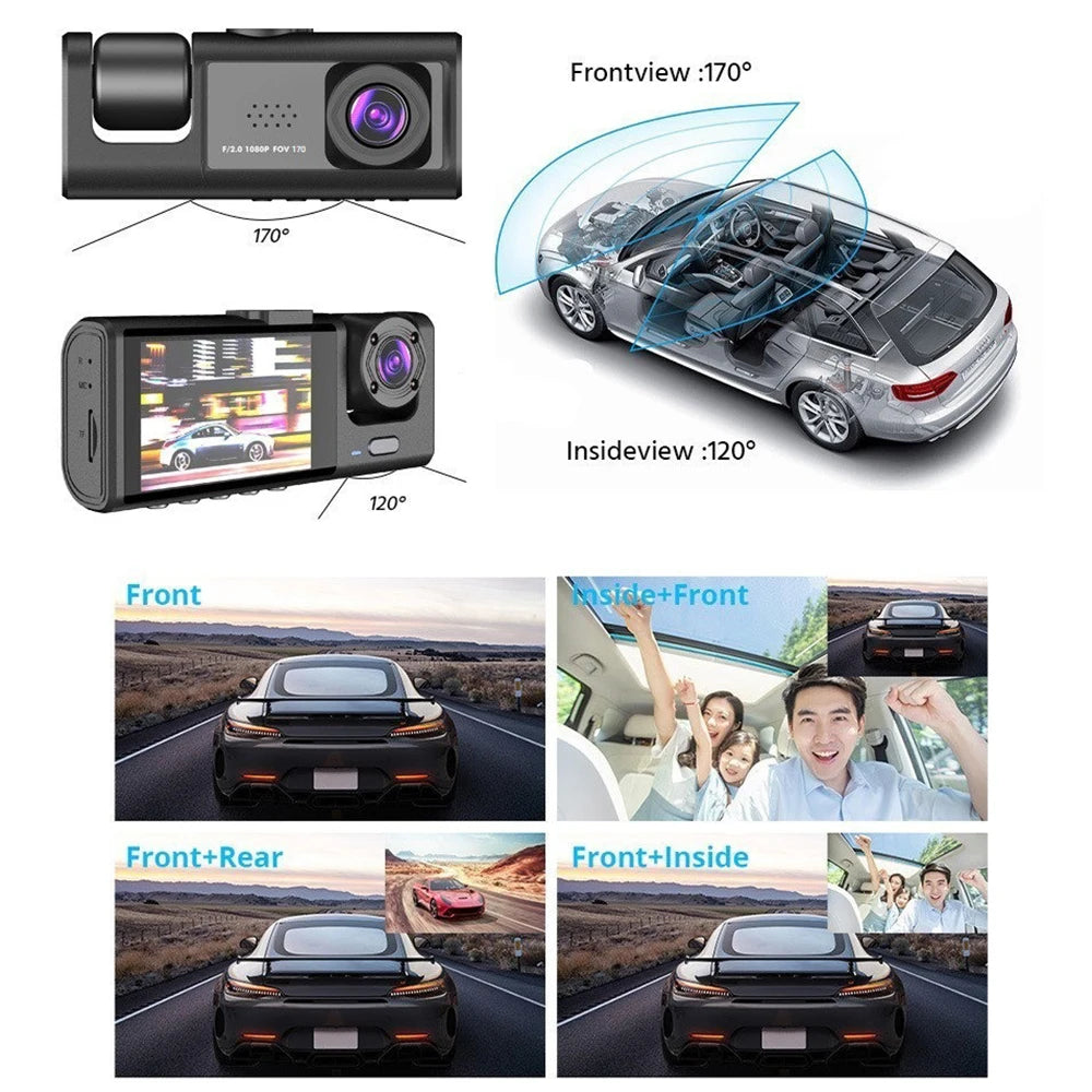 Car dash cam with infrared night vision, 1080p recording.