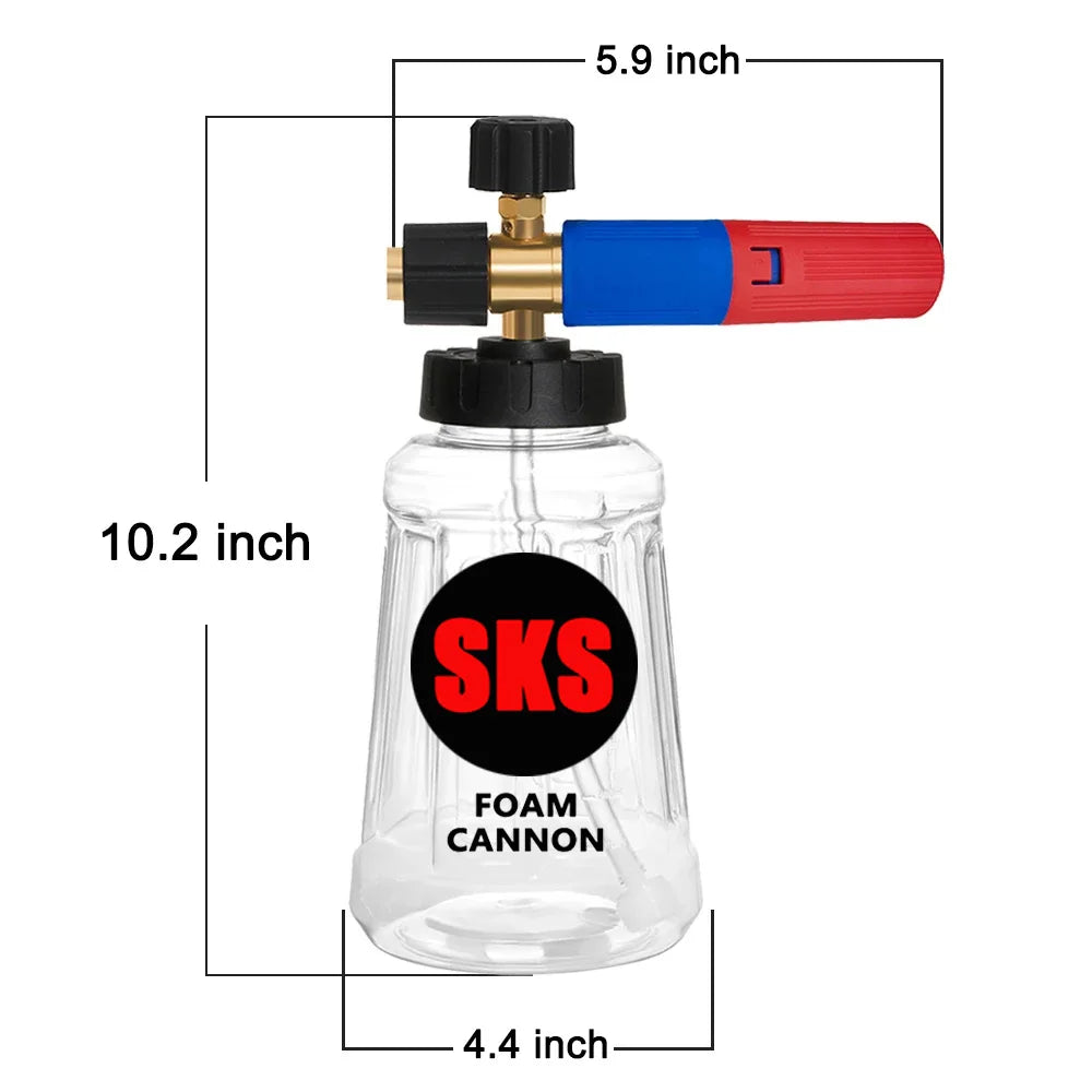 High pressure foam bottle to wash your vehicle, with 13 adaptable nozzles.