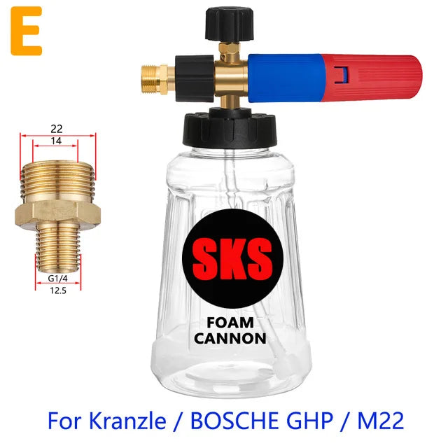 High pressure foam bottle to wash your vehicle, with 13 adaptable nozzles.