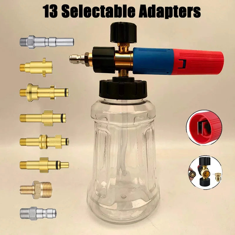High pressure foam bottle to wash your vehicle, with 13 adaptable nozzles.