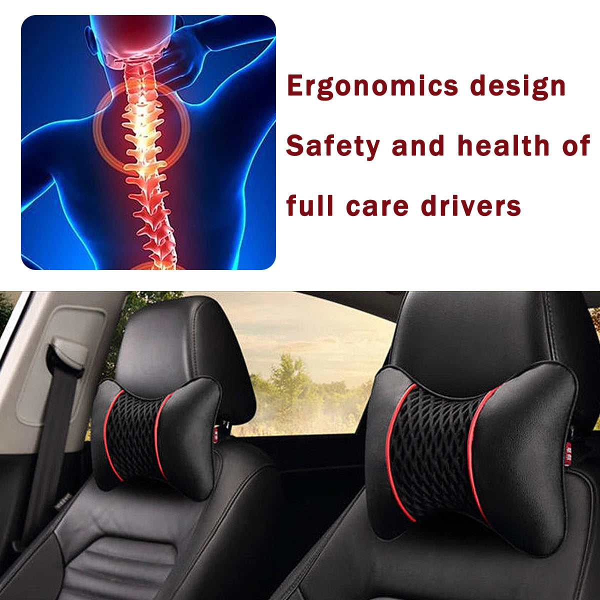 2pcs Faux Leather Car Headrest Pillows