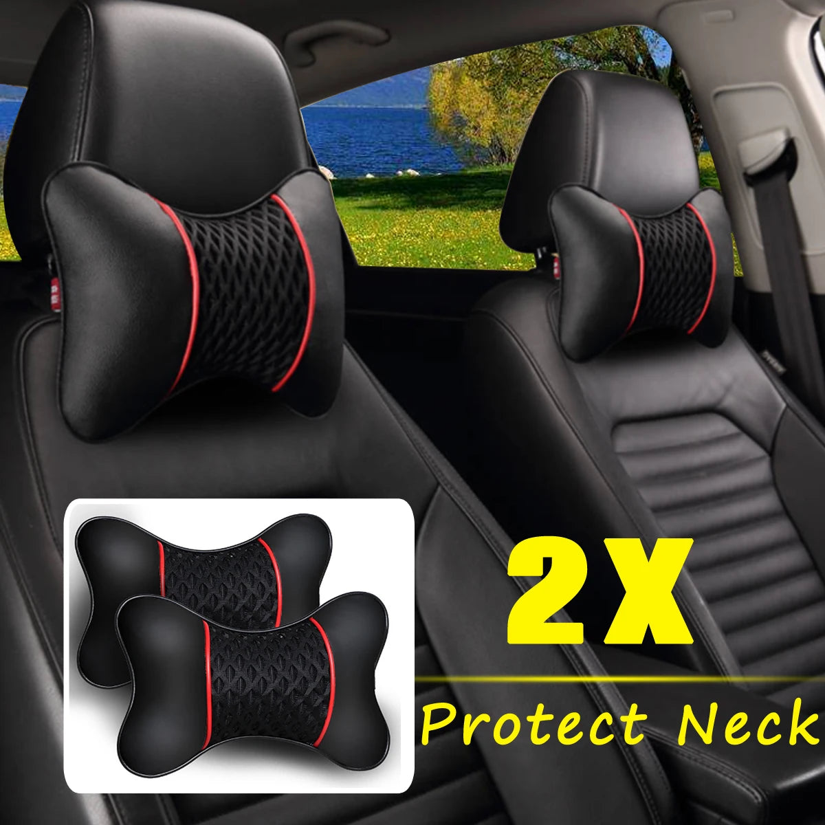 2pcs Faux Leather Car Headrest Pillows