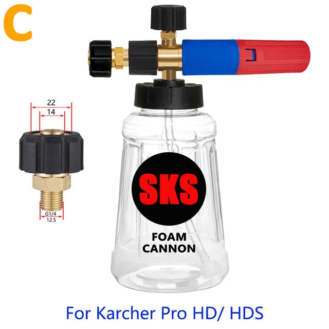 High pressure foam bottle to wash your vehicle, with 13 adaptable nozzles.