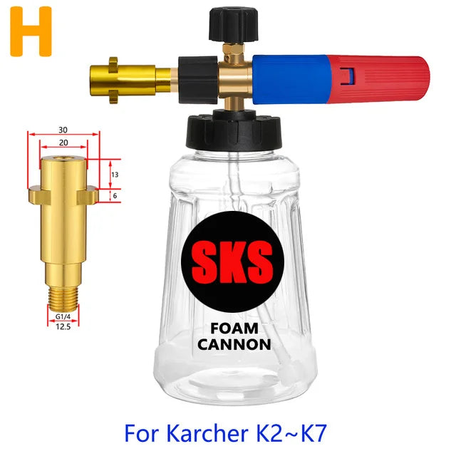 High pressure foam bottle to wash your vehicle, with 13 adaptable nozzles.