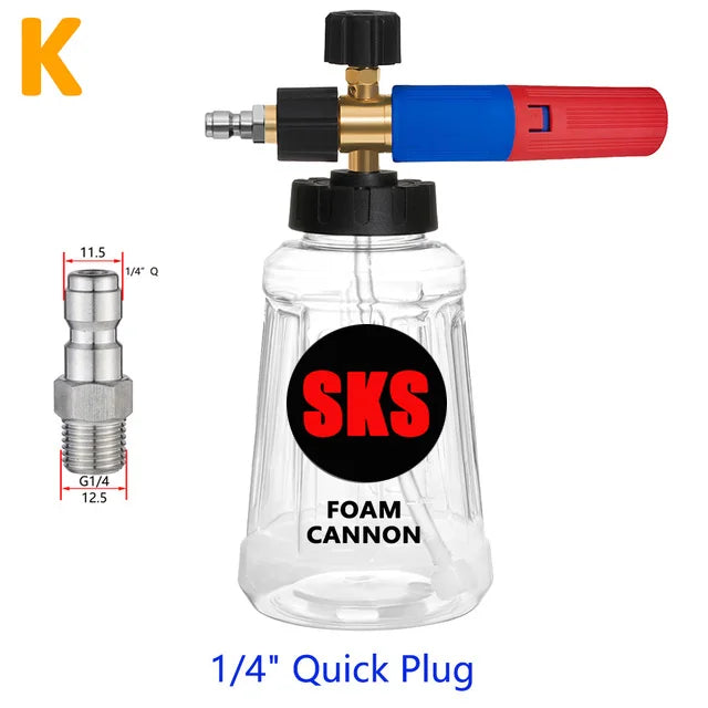 High pressure foam bottle to wash your vehicle, with 13 adaptable nozzles.