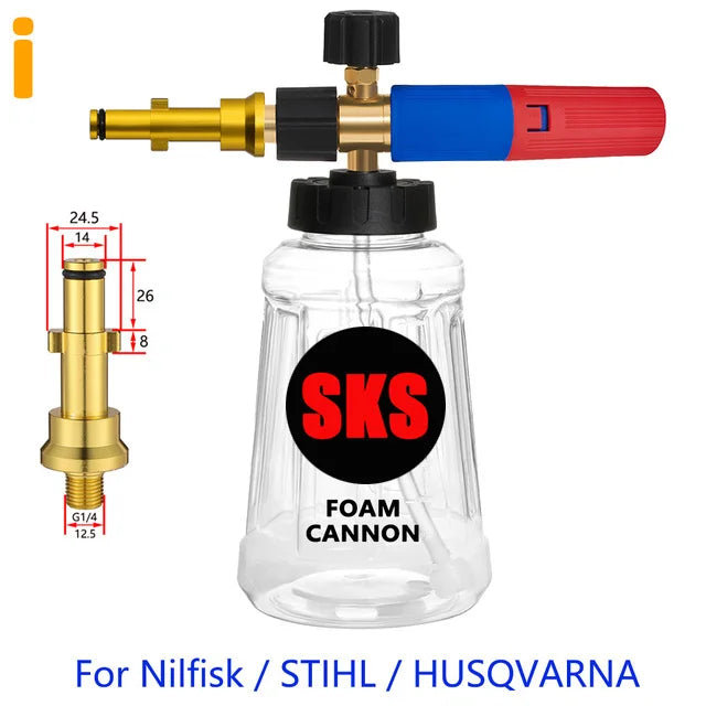 High pressure foam bottle to wash your vehicle, with 13 adaptable nozzles.