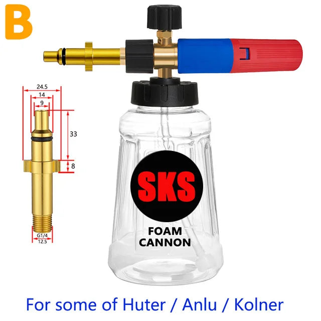 High pressure foam bottle to wash your vehicle, with 13 adaptable nozzles.
