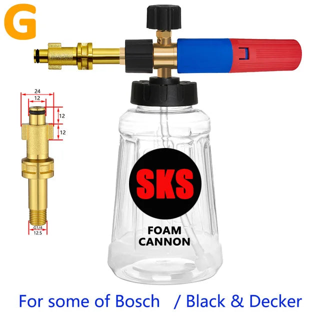 High pressure foam bottle to wash your vehicle, with 13 adaptable nozzles.