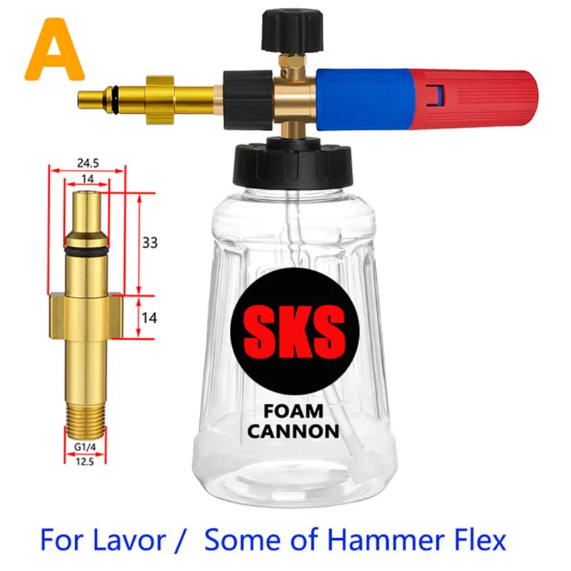 High pressure foam bottle to wash your vehicle, with 13 adaptable nozzles.